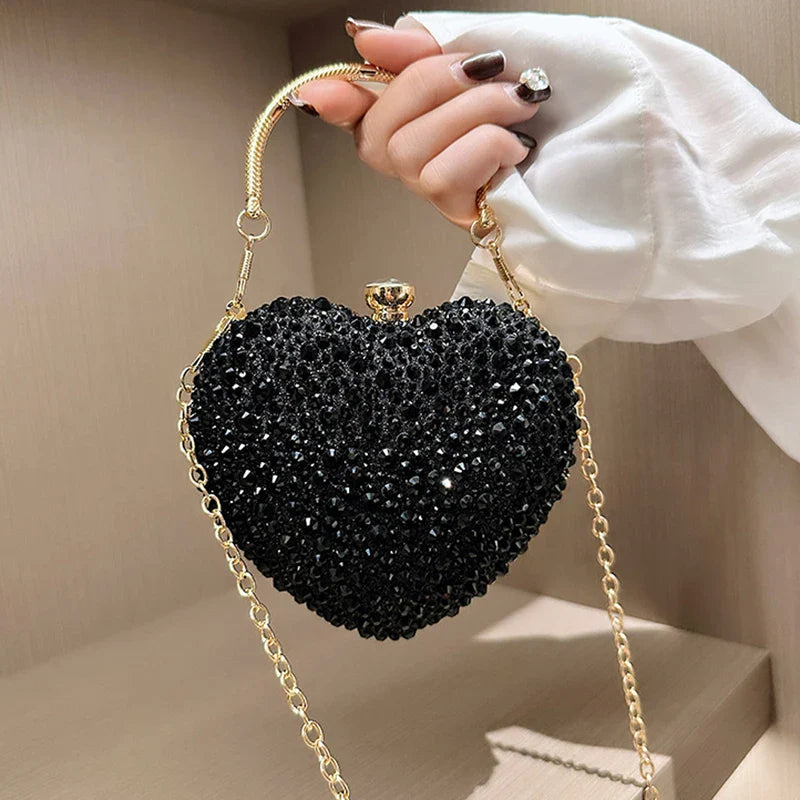Heart Shape Crystal Rhinestone Evening Clutch Bag