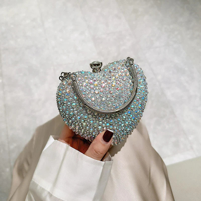 Heart Shape Crystal Rhinestone Evening Clutch Bag