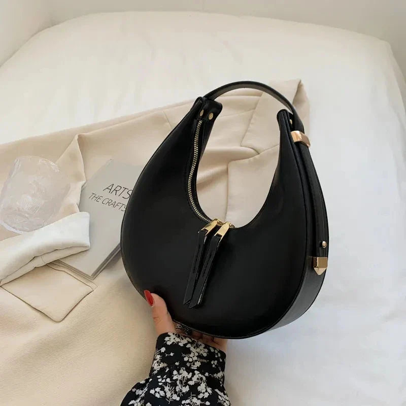 Luxury Half-Moon PU Leather Crossbody Handbag