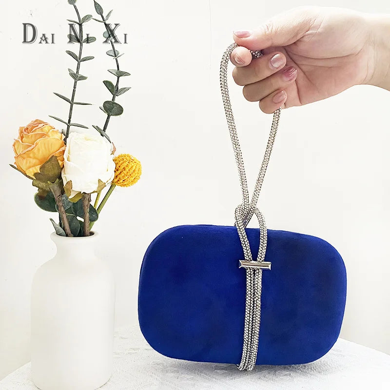 Luxury Red Velvet Crystal Handle Evening Wedding Tote Handbag