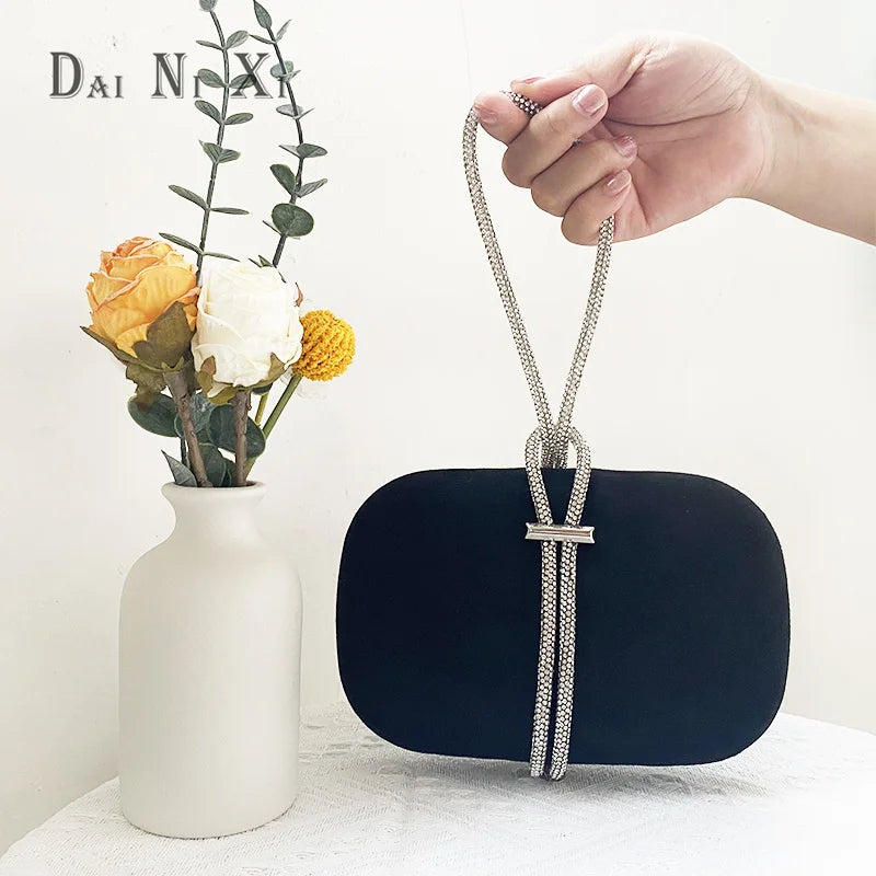 Luxury Red Velvet Crystal Handle Evening Wedding Tote Handbag