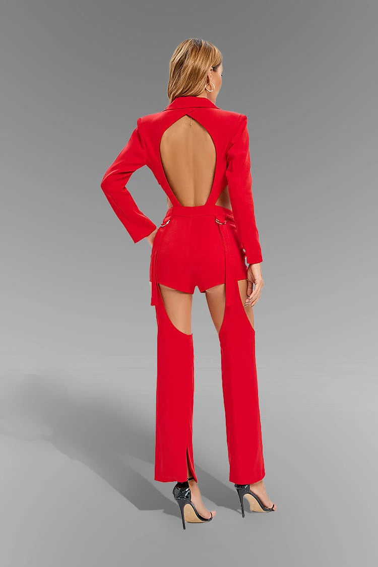 Madeline Red Cutout High Waist Adjustable Jumpsuit