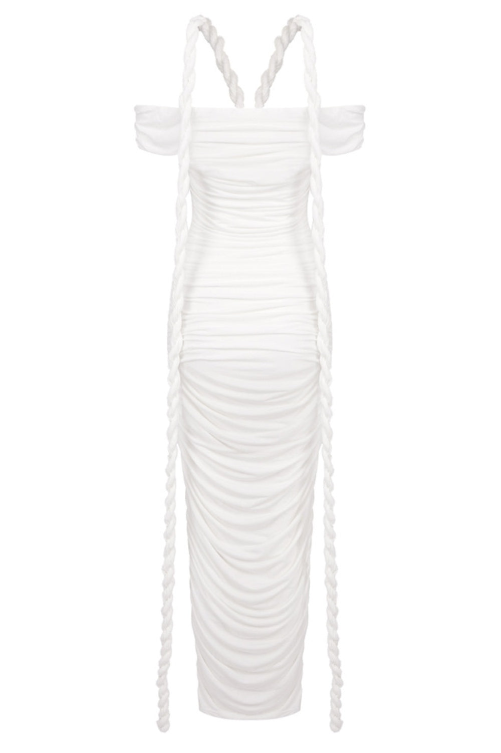 Maisie Off Shoulder Rope Ruched Maxi Dress - White