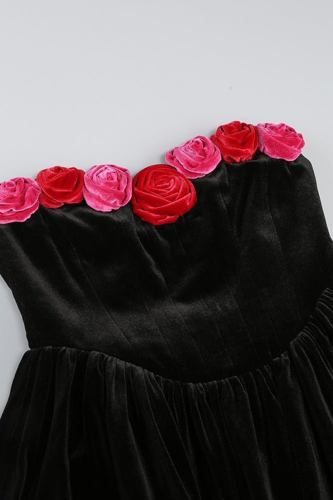 Marley Floral Strapless Velvet Mini Dress