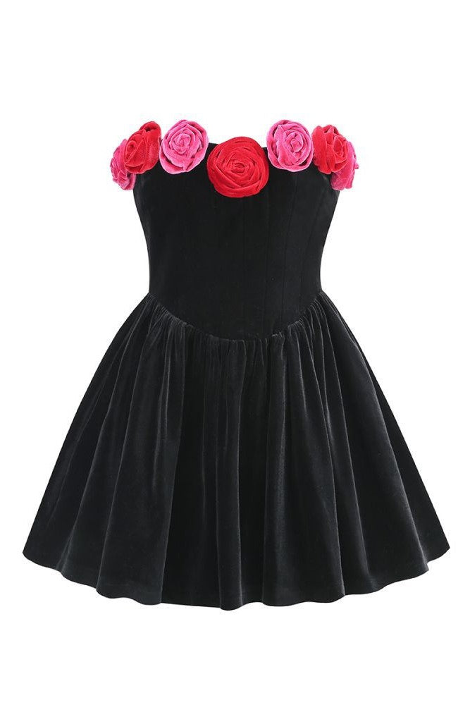 Marley Floral Strapless Velvet Mini Dress