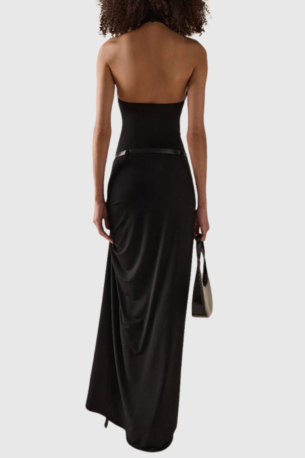 Masha Halter Ruched Belted Split Maxi Dress