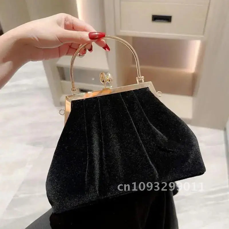 Mysterious Black Velvet Evening Party Wedding Clutch Bag
