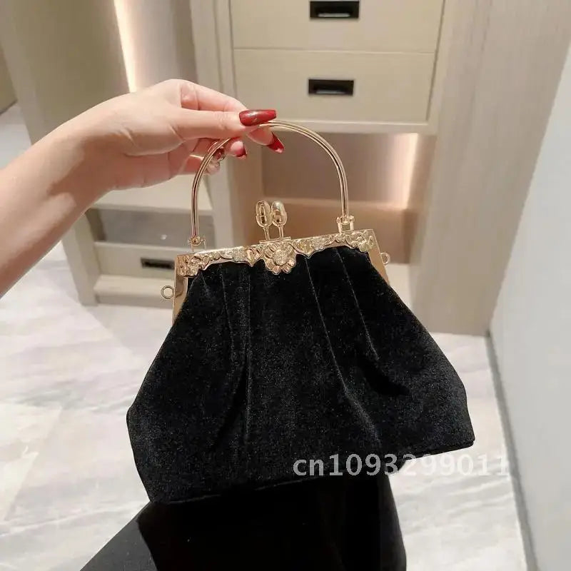Mysterious Black Velvet Evening Party Wedding Clutch Bag