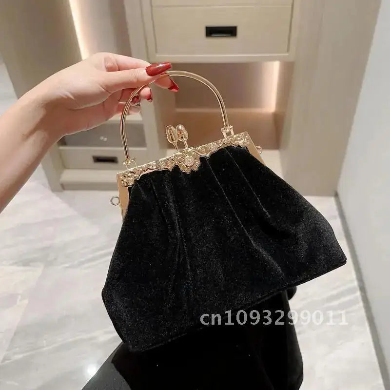 Mysterious Black Velvet Evening Party Wedding Clutch Bag