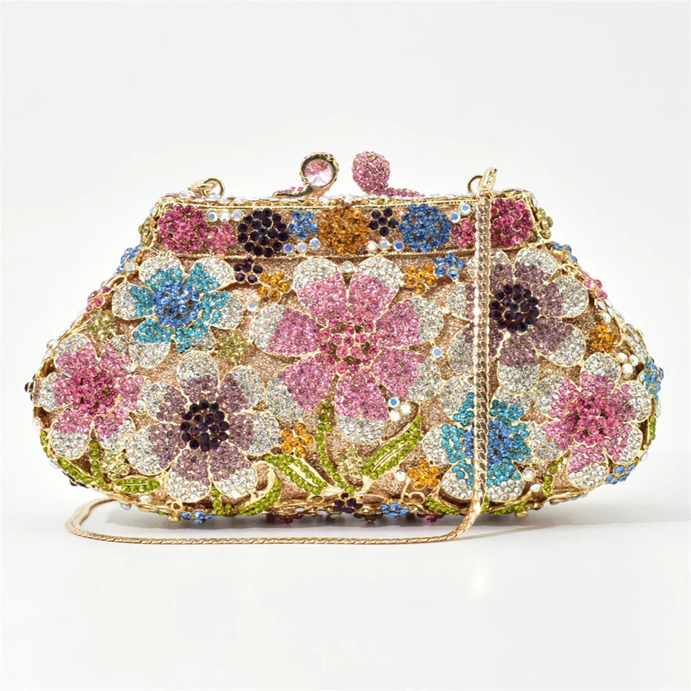 Bling Crystal Bridal Wedding Flower Diamond Clutch Bag