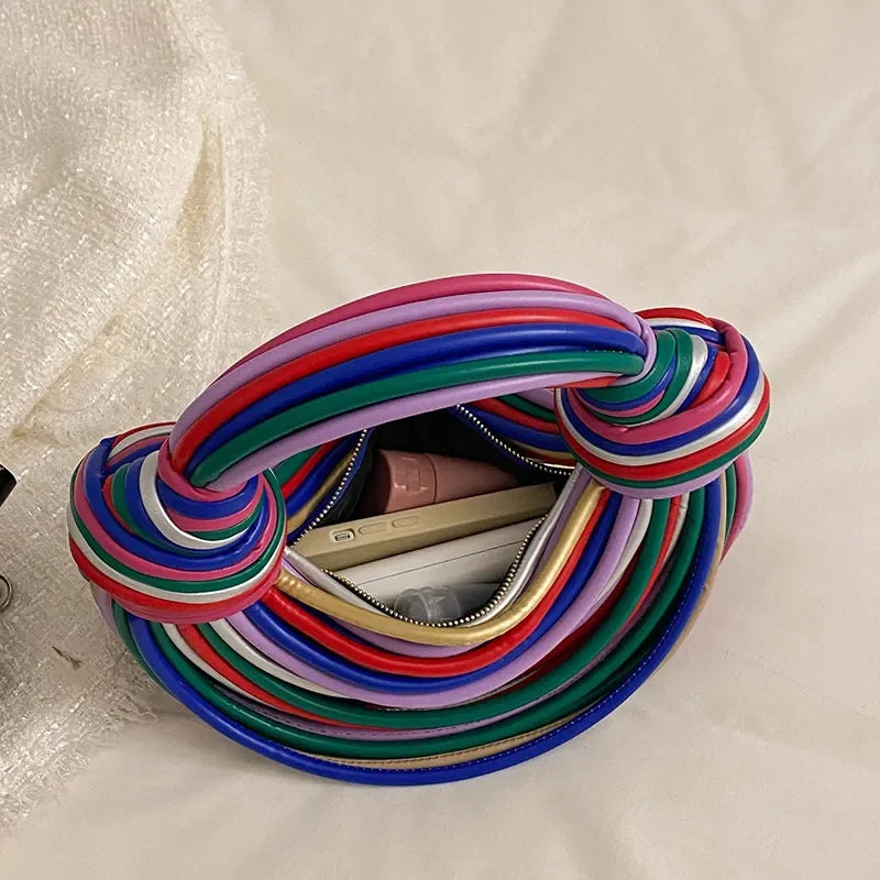 Colourful Rainbow Noodles Shaped Luxury Designer Women Handbag Clutch