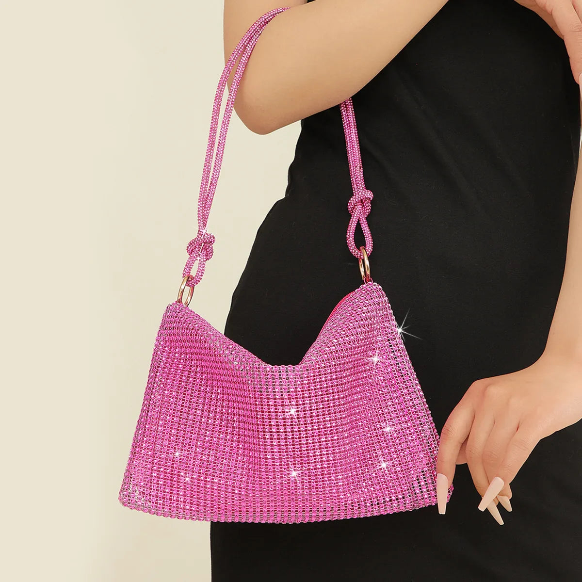 Silver Shiny Rhinestone Underarm Evening Clutch Bag