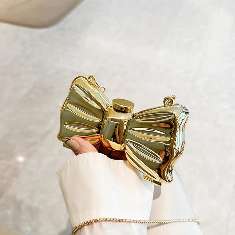 Mini Evening Bowknot Metal Crossbody Purse Party Wedding Handbag