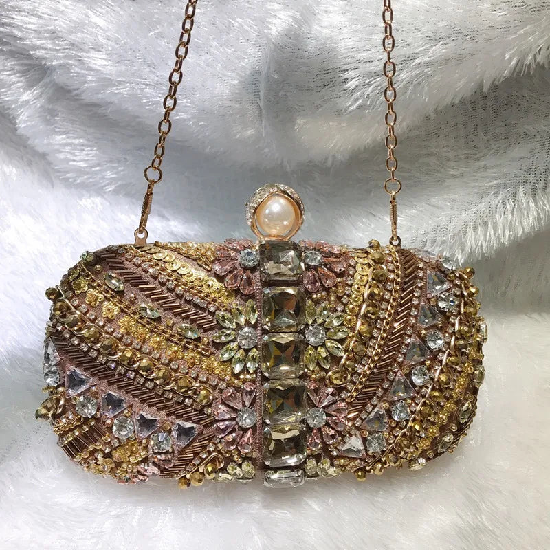 Water Diamond Crystals Rhinestone Heart Clutch Bag for Women