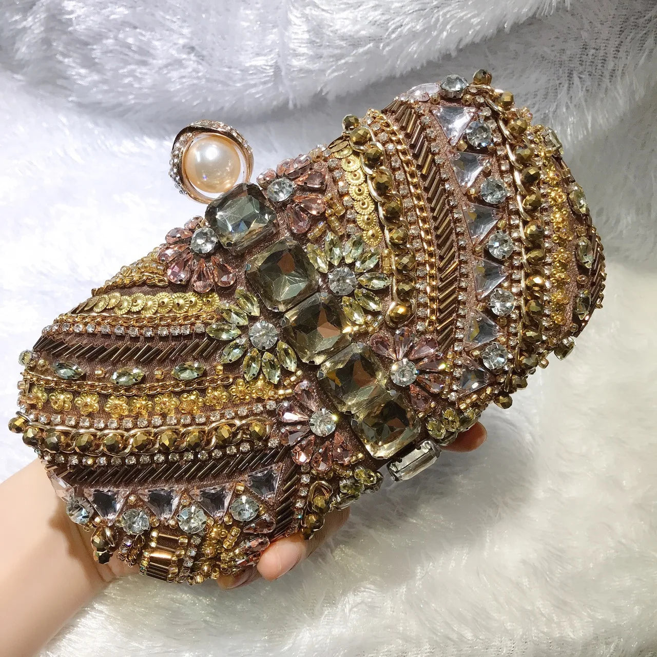 Water Diamond Crystals Rhinestone Heart Clutch Bag for Women