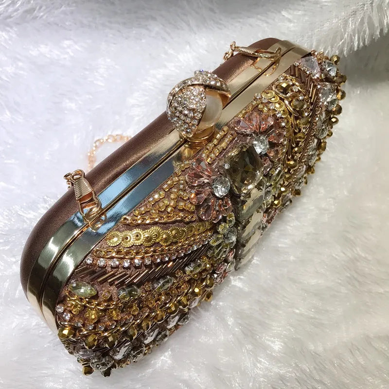 Water Diamond Crystals Rhinestone Heart Clutch Bag for Women
