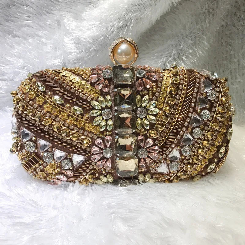 Water Diamond Crystals Rhinestone Heart Clutch Bag for Women