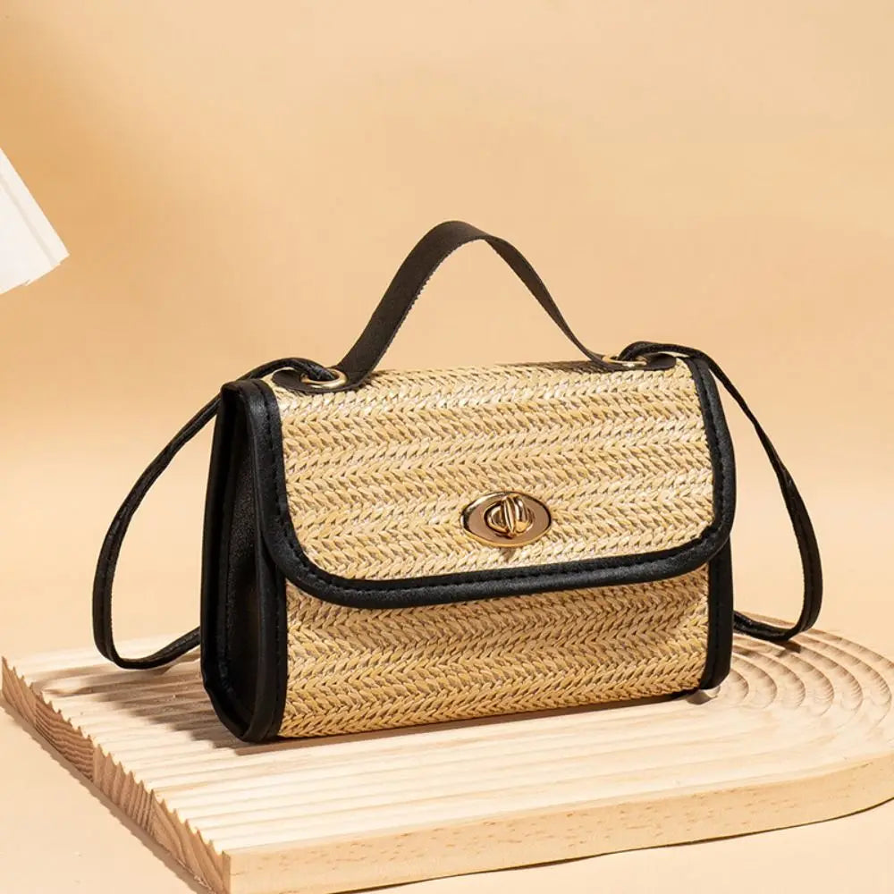 Woven Messenger Straw Travel Tote Handbag