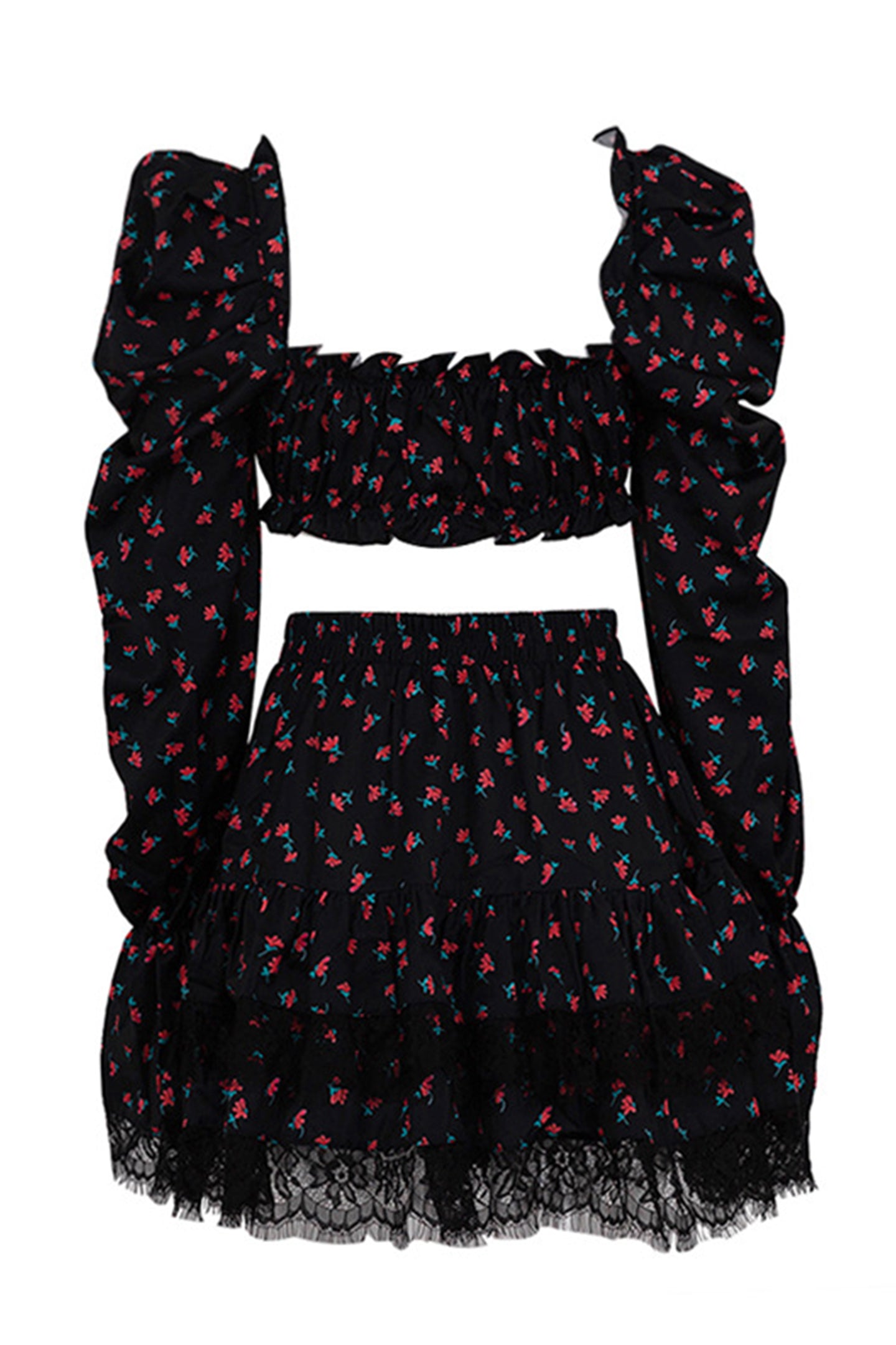 Ella Floral Print Puff Sleeve Mini Skirt Set