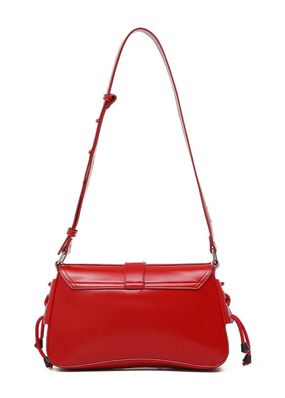 Crimson Utility Buckle Shoulder Bag – Multi-Pocket Street Style