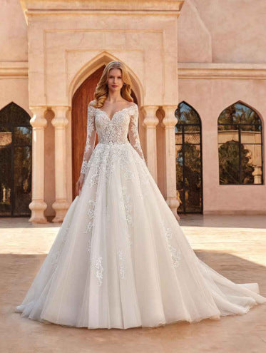 Off-Shoulder V-Neck Wedding Dress