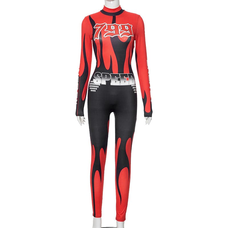 Long sleeve high neck "799" zip-up jumpsuit