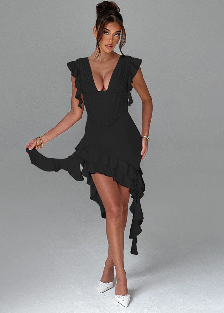 Valentina - Ruffled Lace-Up Corset Dress