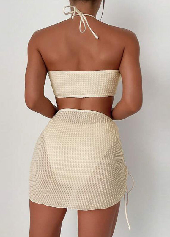 Santorini - Textured Halter Three-Piece Swim Set