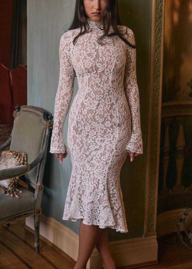 Juliette - High Neck Lace Midi Dress