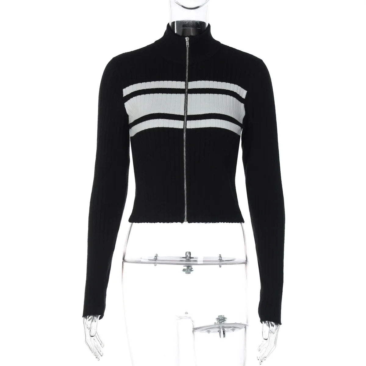 Kacy Contrast Zipper Knit Top