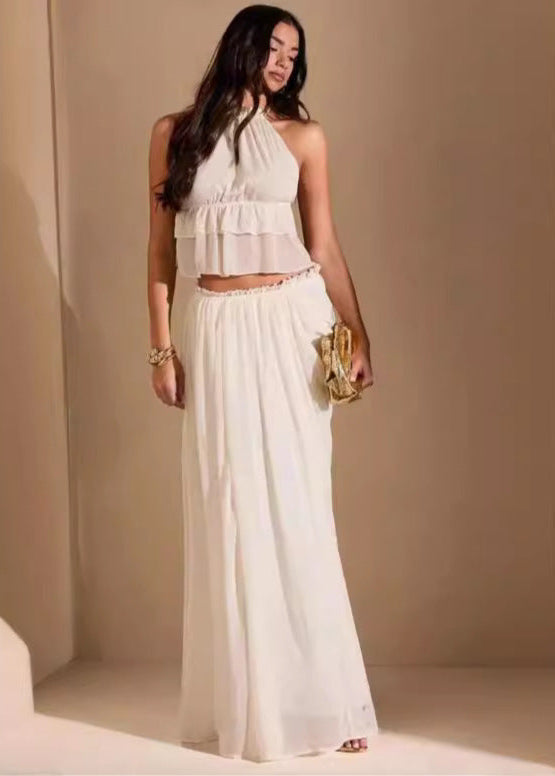 Solana - Halter Crop Top & Flowy Maxi Skirt Set