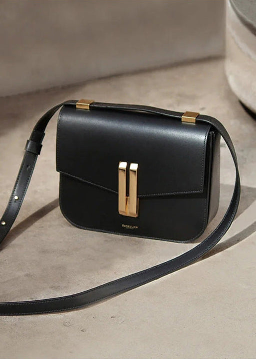 Noir Axis - Structured Black Leather Shoulder Bag
