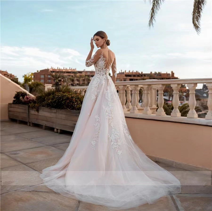 Deep V-Neck Slim Fit Bridal Wedding Dress
