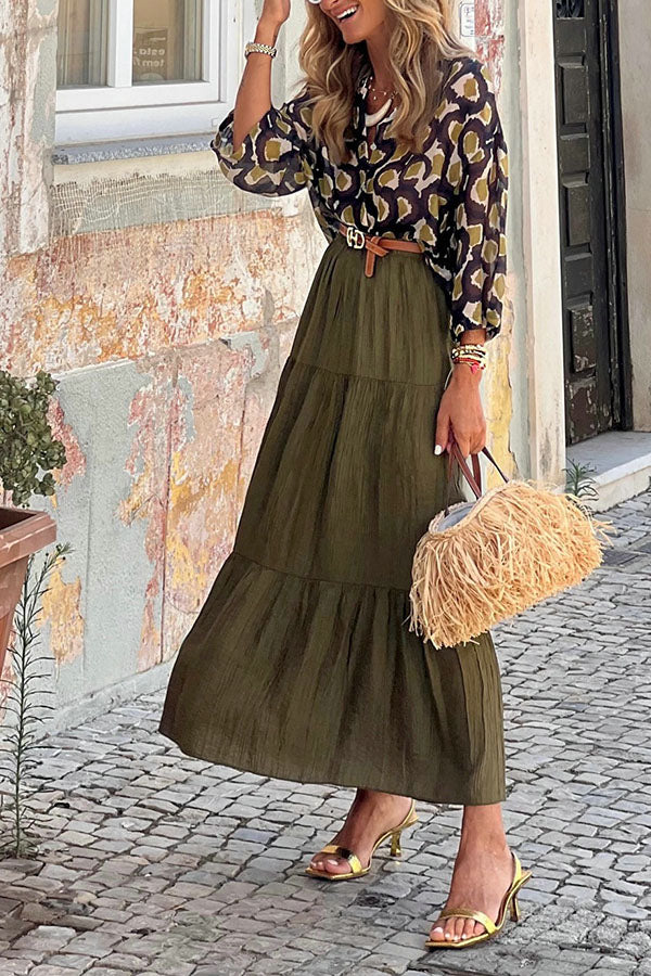 Solid Color Splicing Casual Vacation Maxi Skirt
