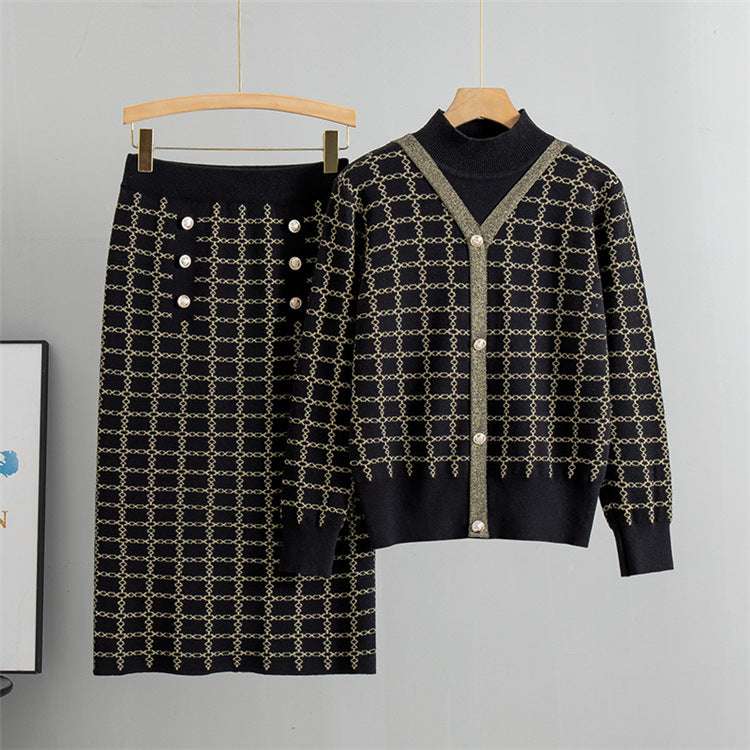 Black - Elegant Fashionable Skirt Two Piece Set