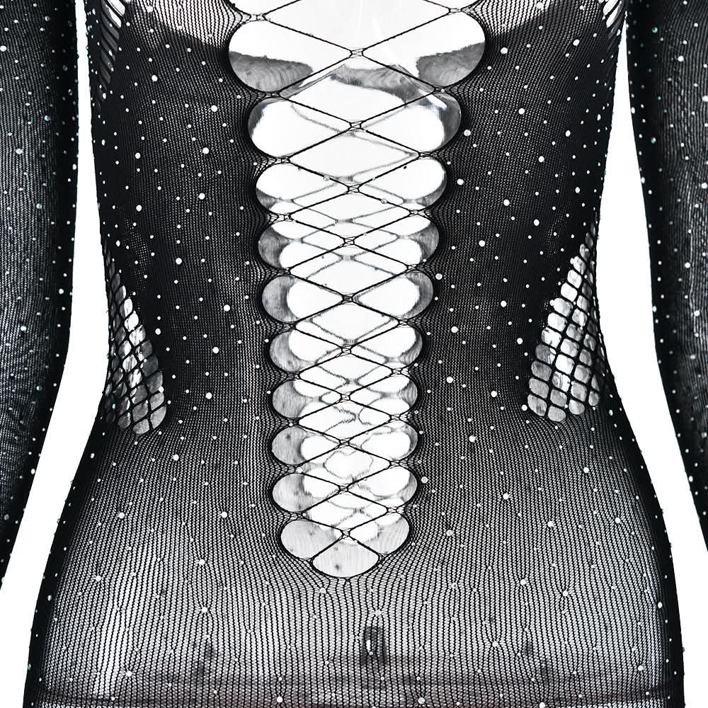 Off shoulder long sleeve beaded hollow out jumpsuit