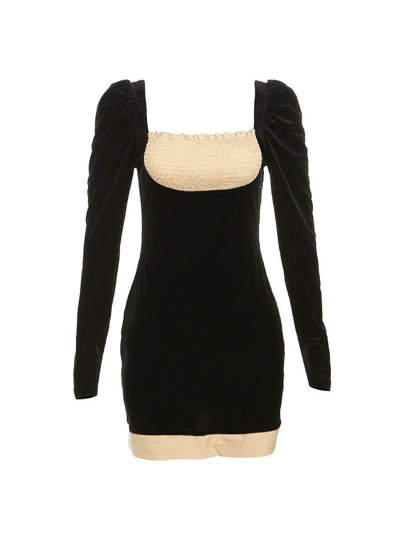 Full Sleeves Square Collar Low Cut Slim Fit Dress