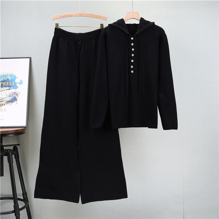 Black - Fashion Knitted Sweater Two Piece Set