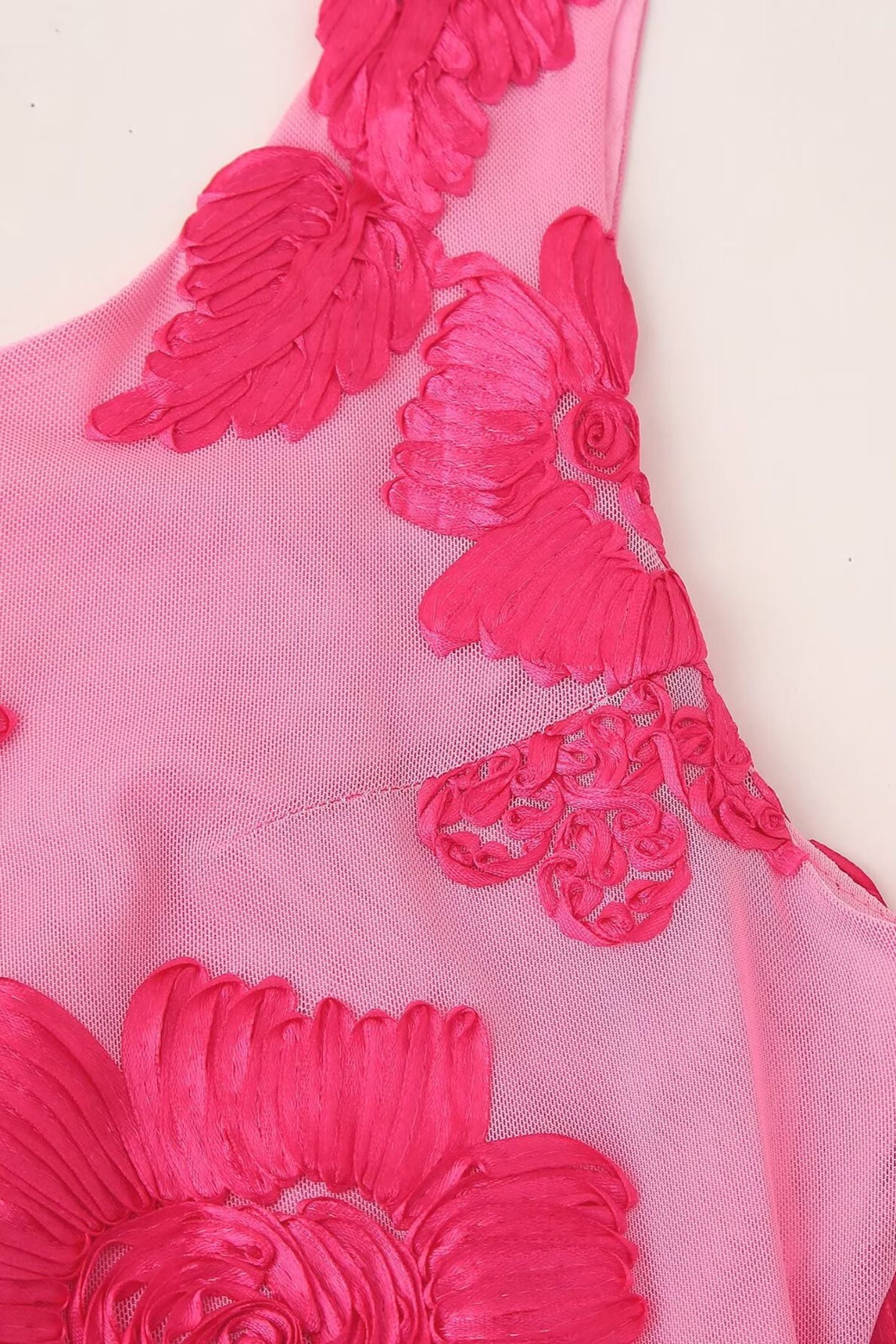 Barbara Floral Appliqu茅 Mesh Maxi Dress