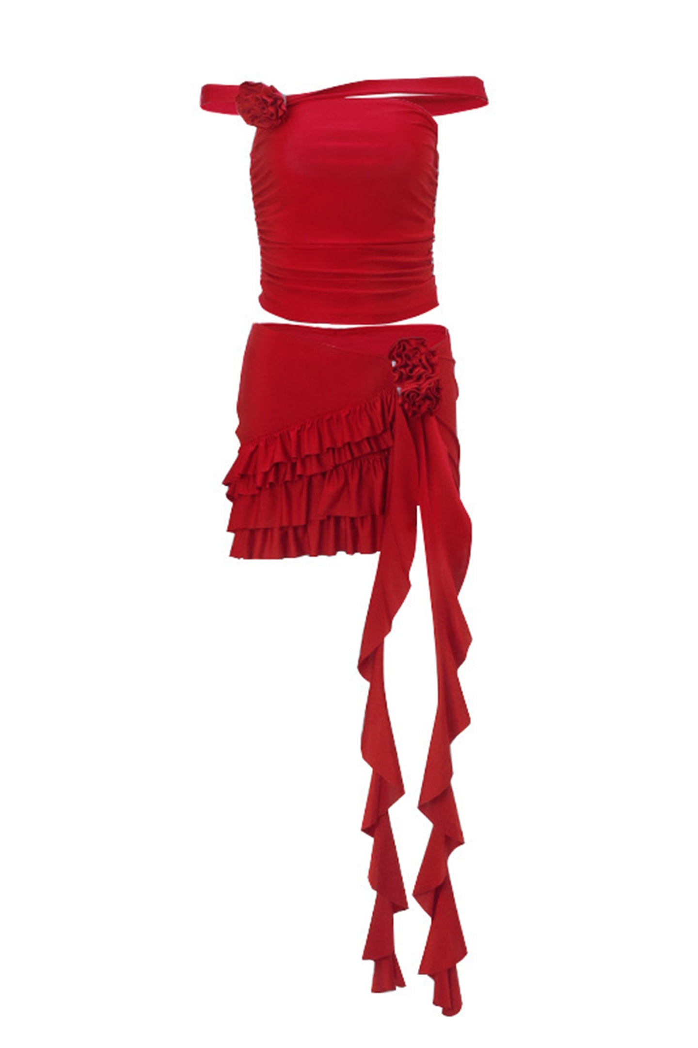 Vivien Floral Applique Asymmetrical Mini Skirt Set