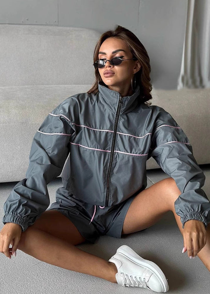 Stormline Windbreaker Set – Oversized Zip Jacket & High-Waist Shorts