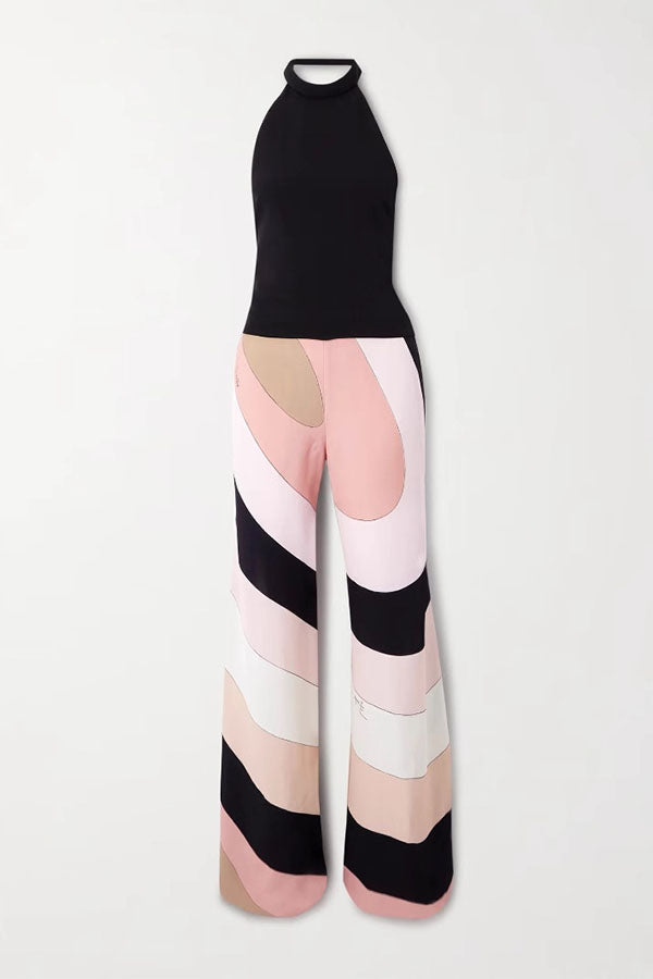 Unique Printed Sexy Backless Casual Wide Leg Jumpsuit