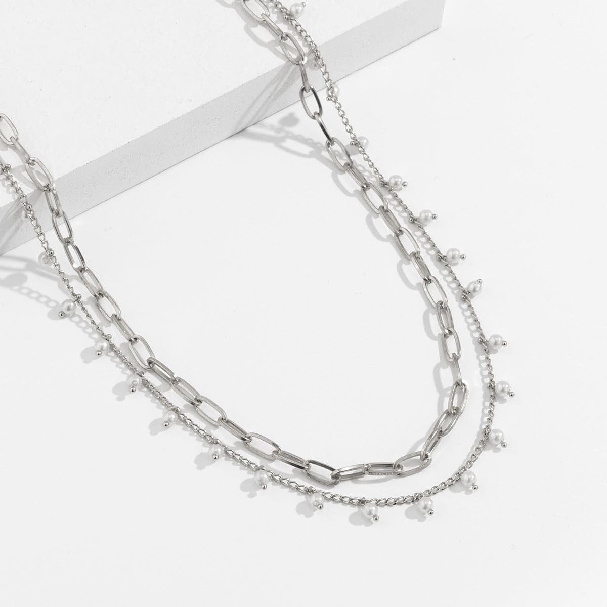 Faux pearl chain layered waist chain
