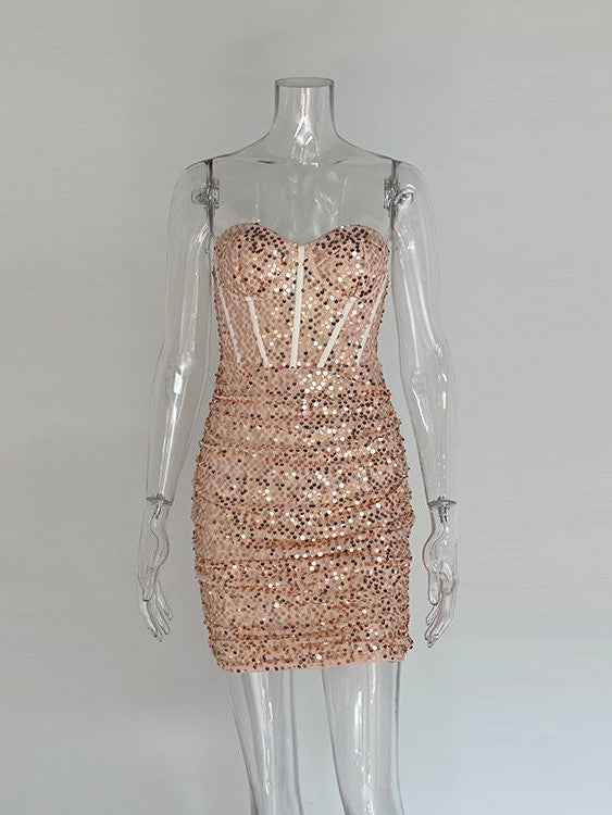 Sequins Strapless Boning Corset Dress