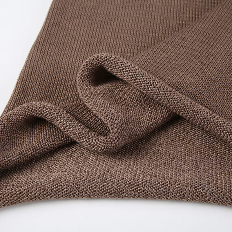 Knitted flared sleeve solid self tie backless top