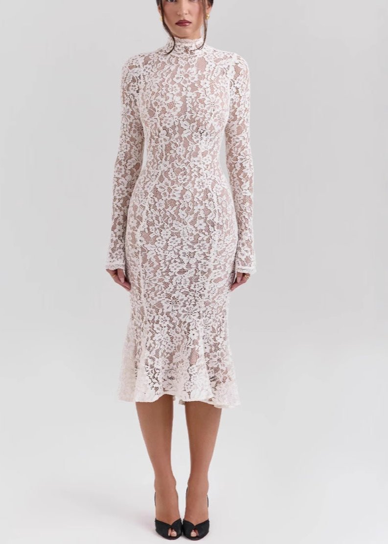 Juliette - High Neck Lace Midi Dress