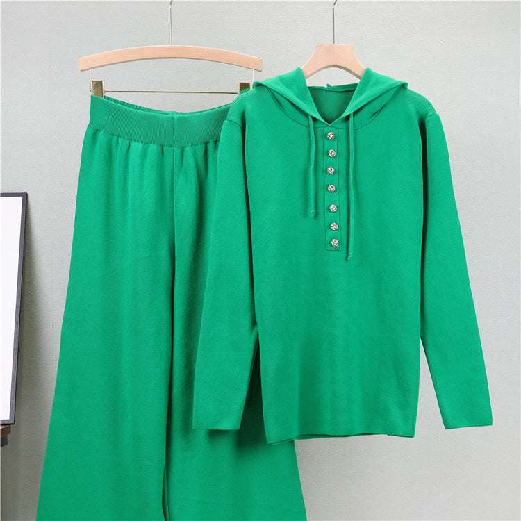 Green - Fashion Knitted Sweater Two Piece Set