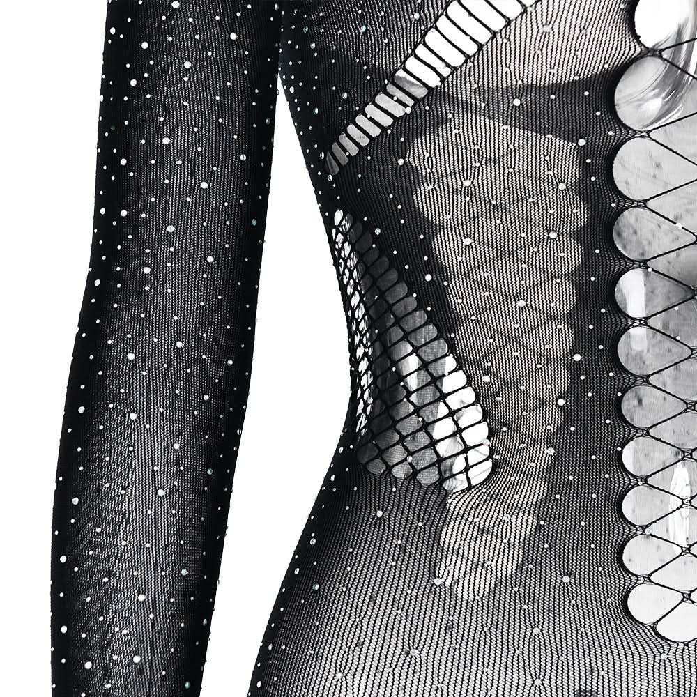 Off shoulder long sleeve beaded hollow out jumpsuit