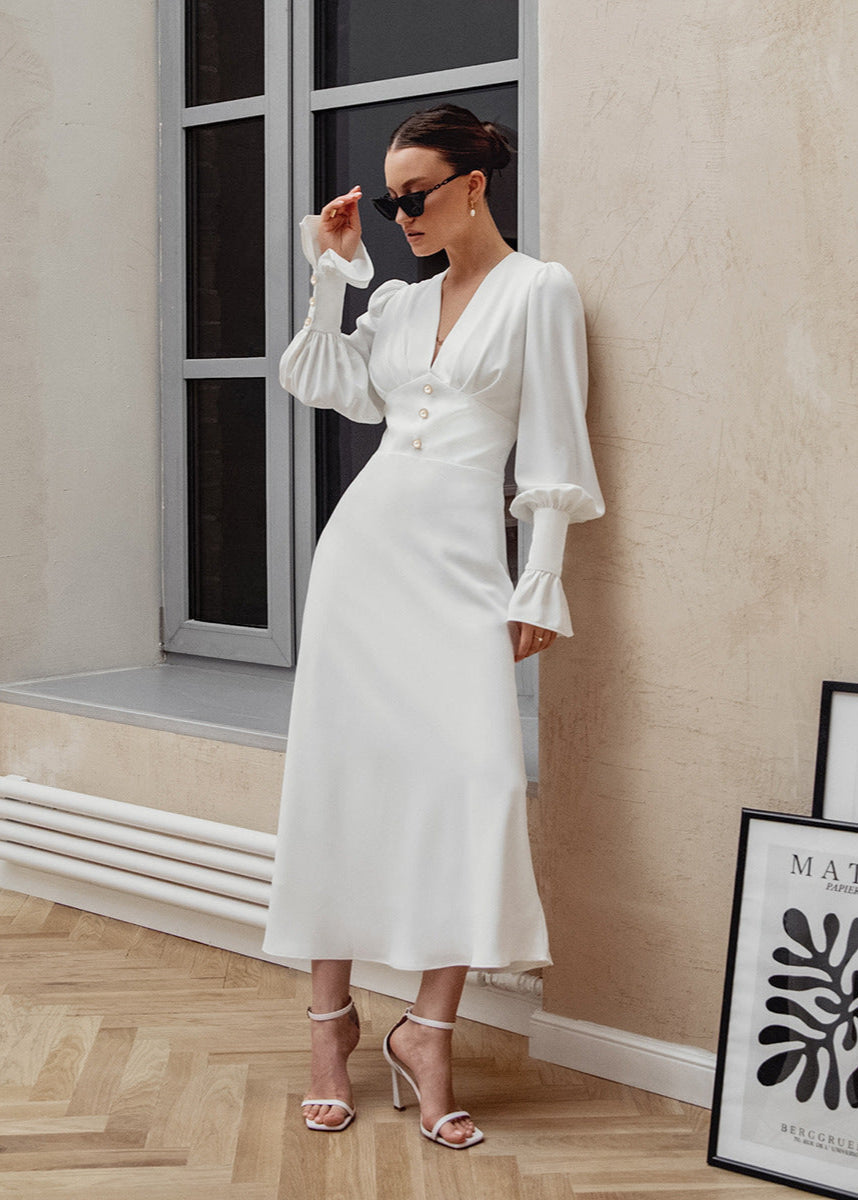 Sophia Buttoned Elegance Midi Dress