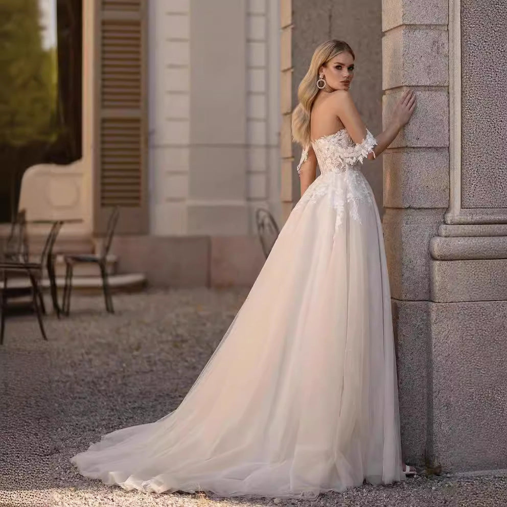 White Sheer Back Lace Mermaid Wedding Dress